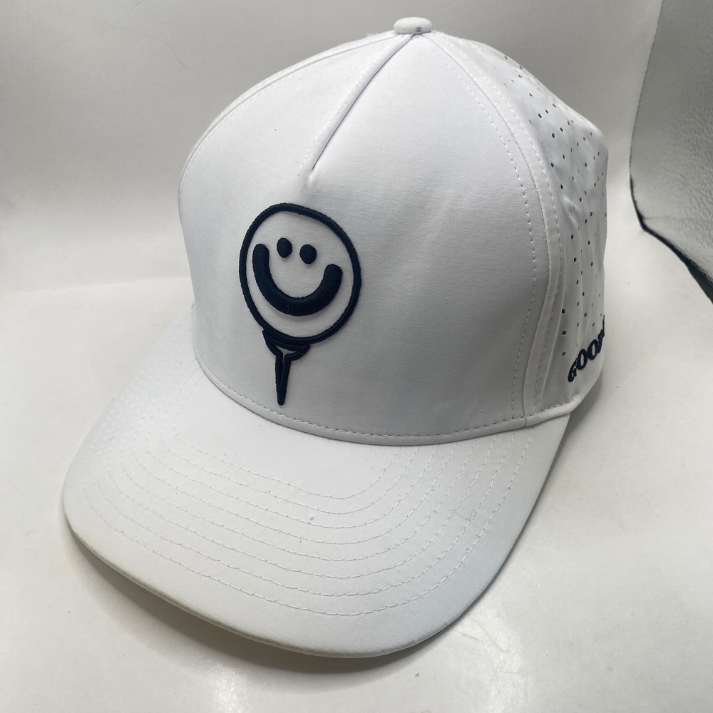 Good Boy Golf Smiley Tee Snapback Hat Mens White Perforated Performance Cap OSFM